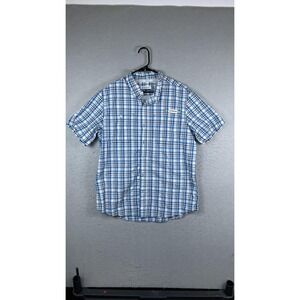 Magellan Outdoors Shirt Mens Large Blue Plaid Short Sleeve Fishing Button‎ Front
